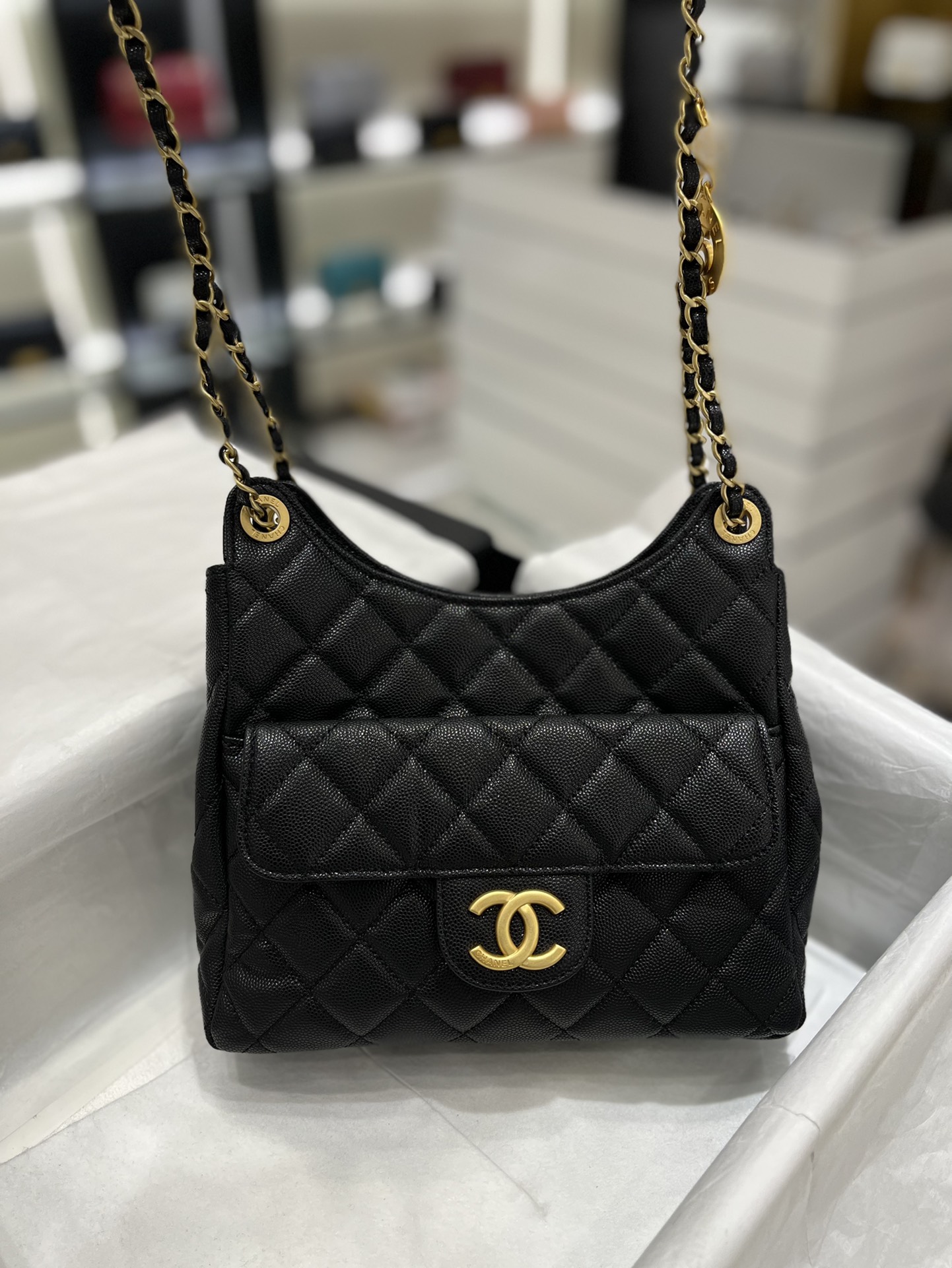 Chanel 23C Hobo荔枝紋黑色中號