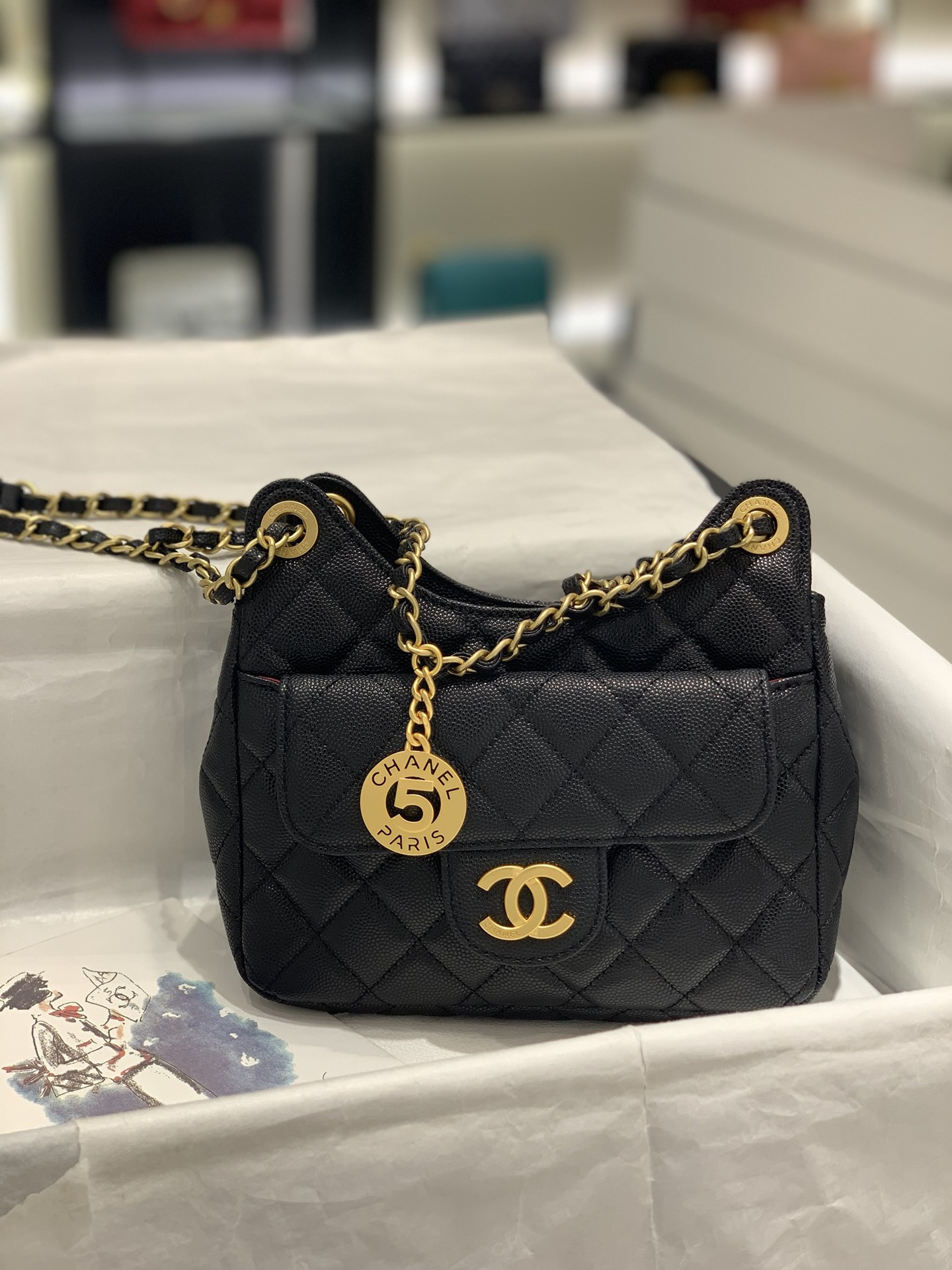 Chanel 23C Hobo荔枝皮黑色小號