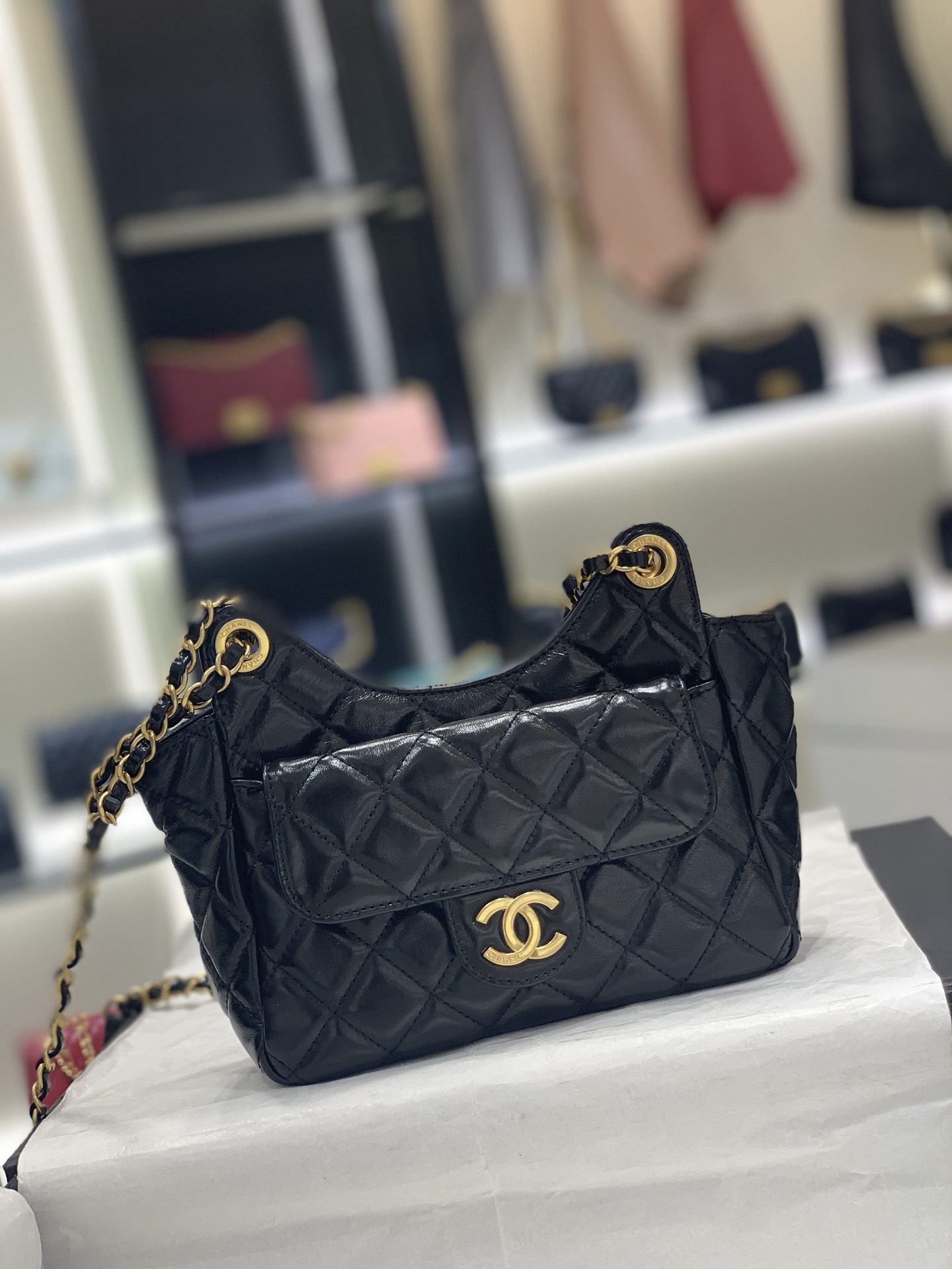 Chanel 23C Hobo嬉皮包黑色小號