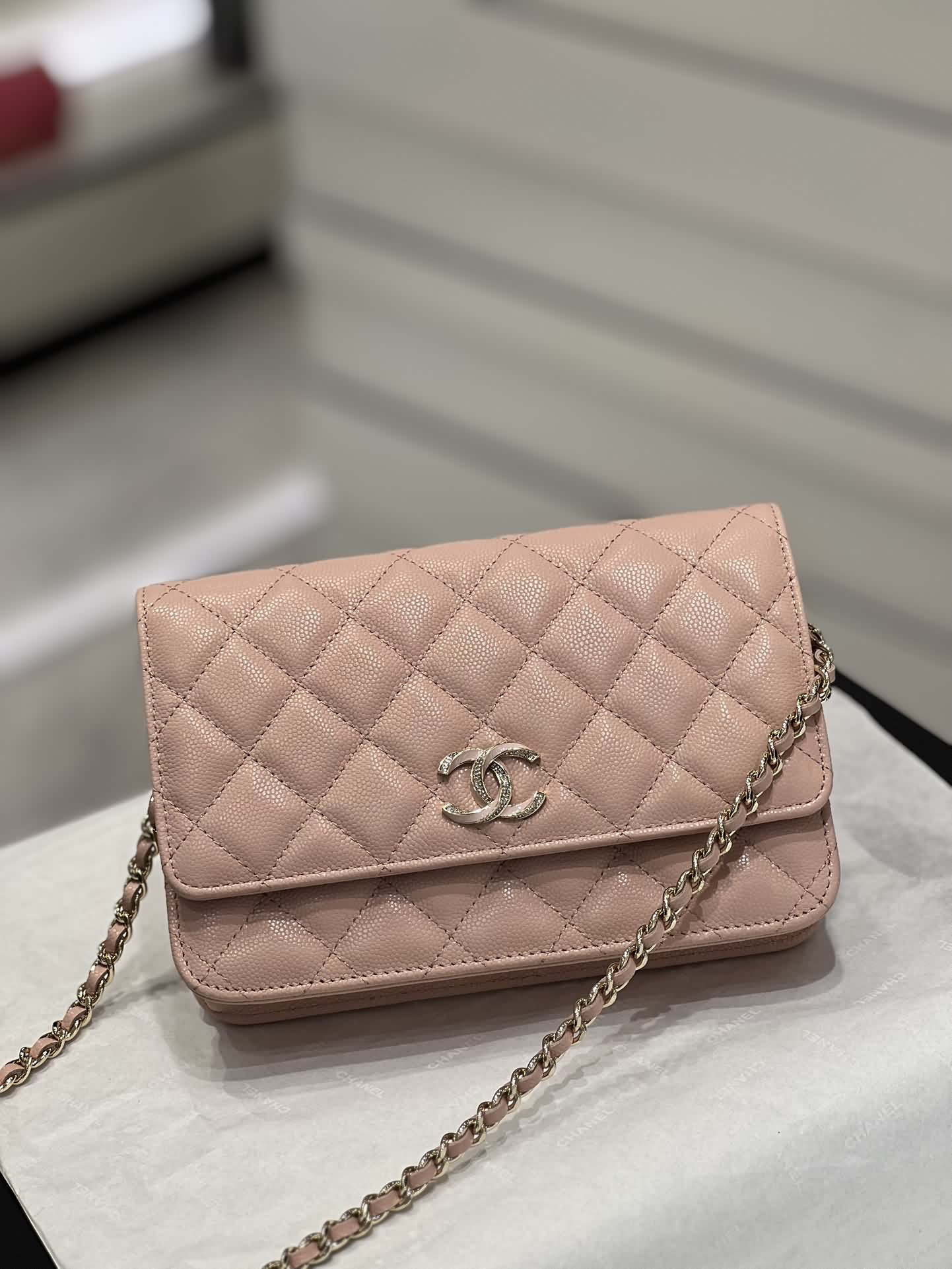 Chanel 23S新款琺瑯鑽扣鴛鴦扣雙-woc發財包