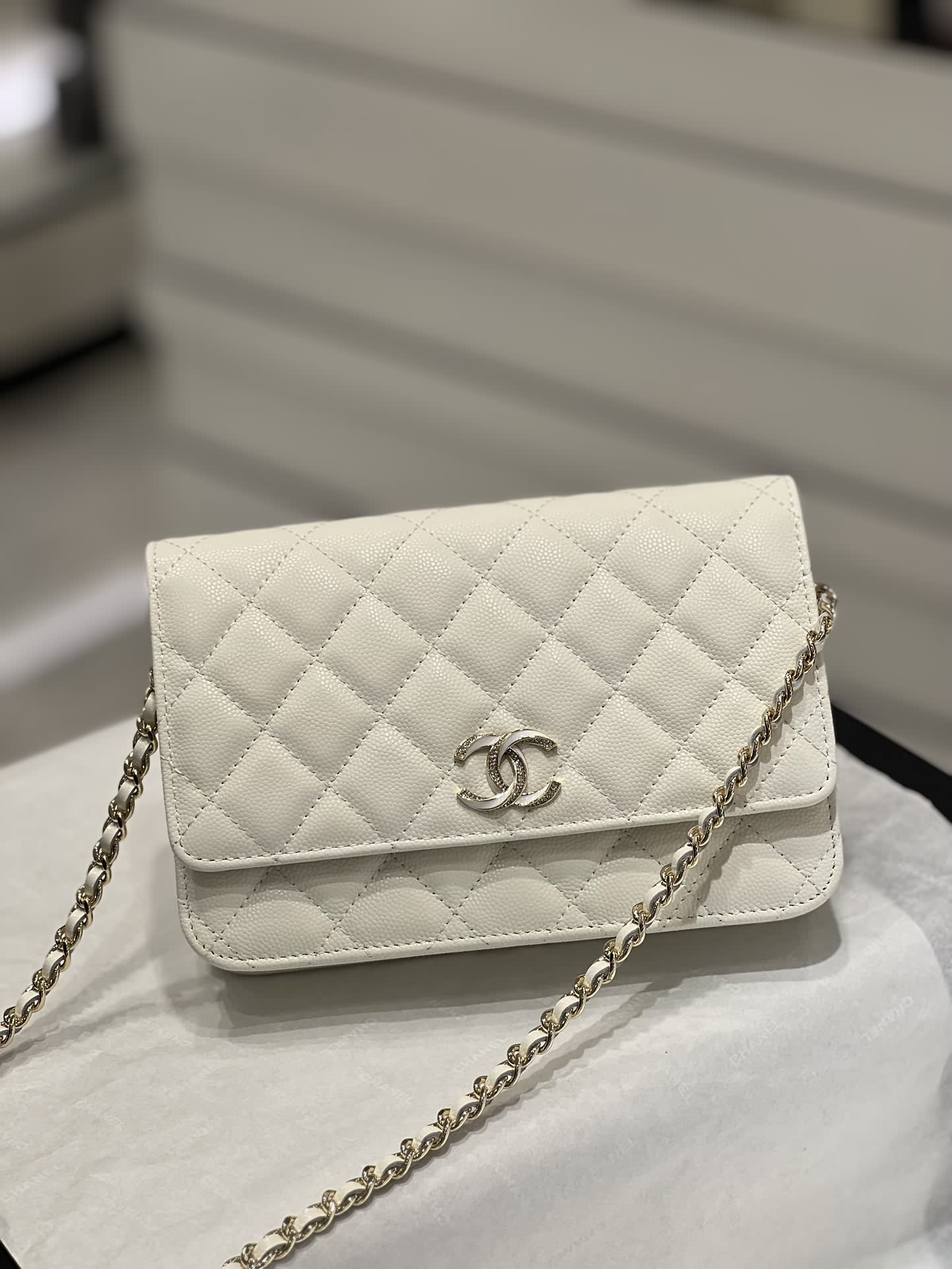 Chanel 23S新款琺瑯鑽扣鴛鴦扣雙-woc發財包