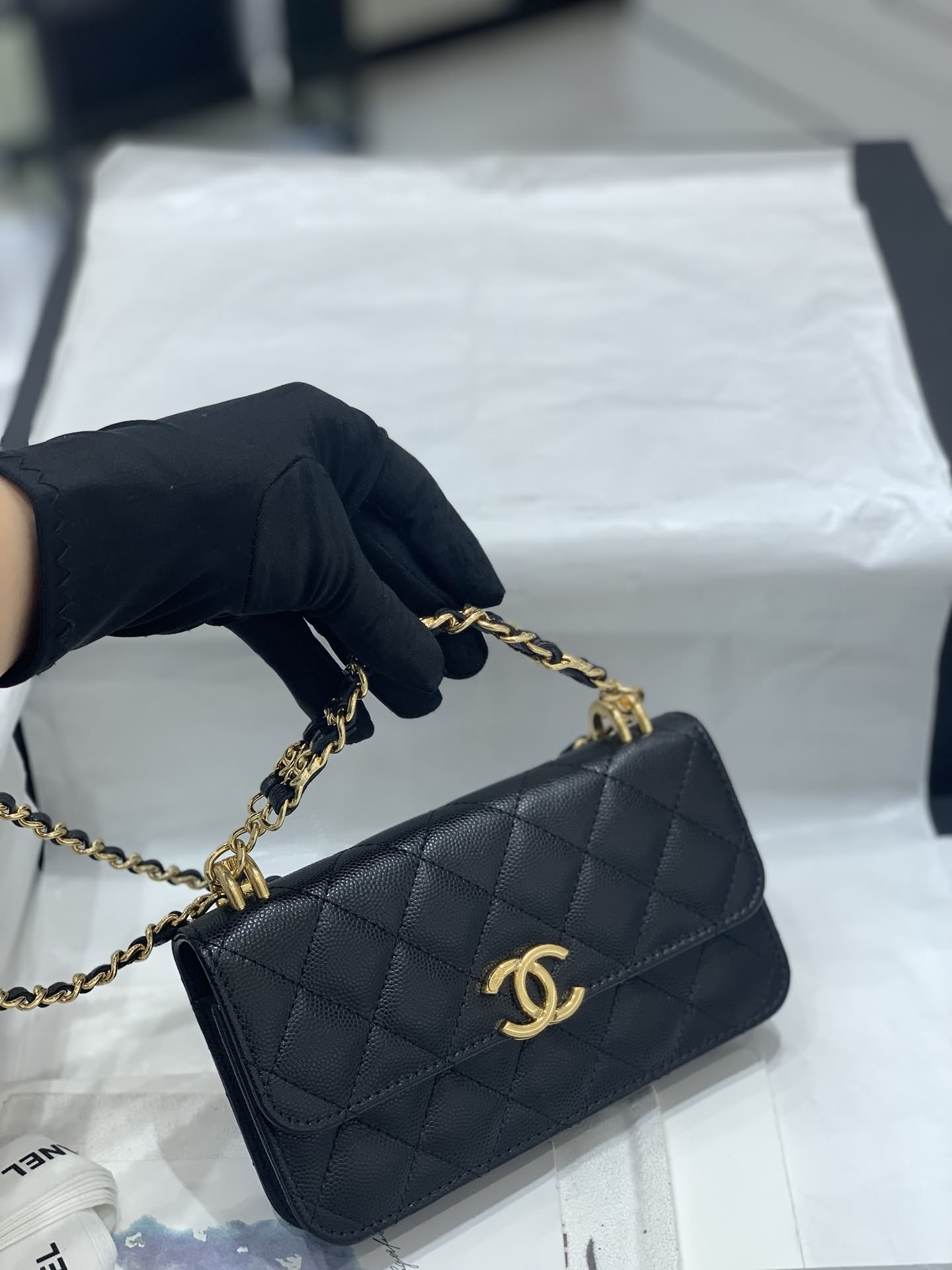 22k雙鏈條手拎系列mini-woc/法棍手機包黑色