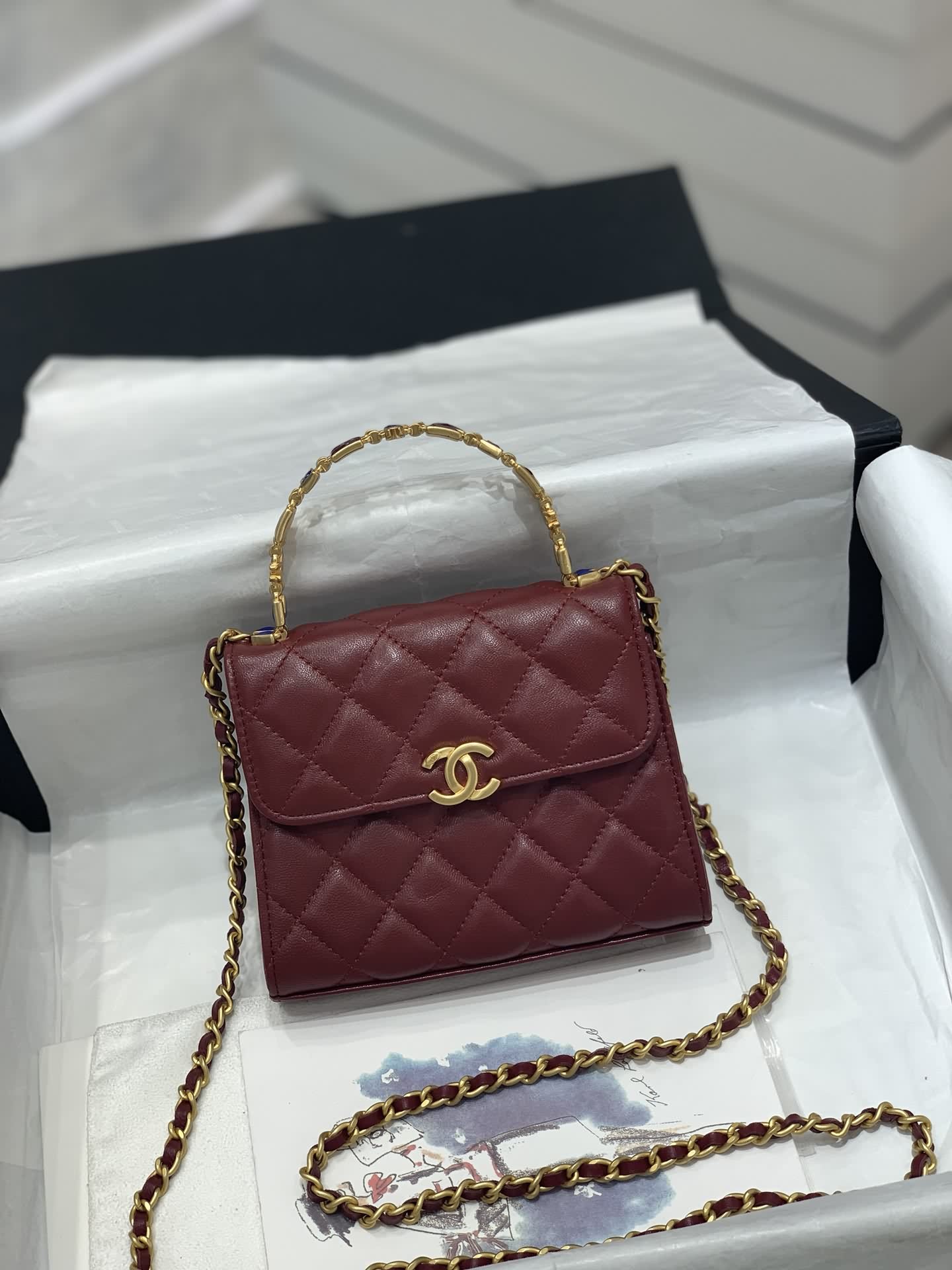 OHANEL 22B琺瑯扣手柄小方包