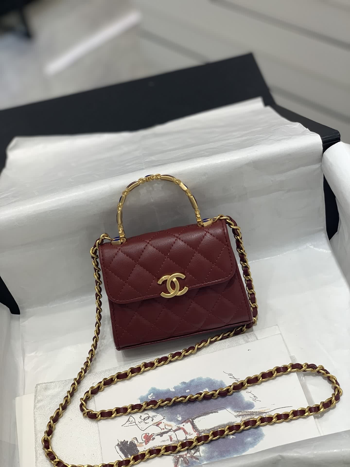 OHANEL 22B琺瑯扣手柄小方包