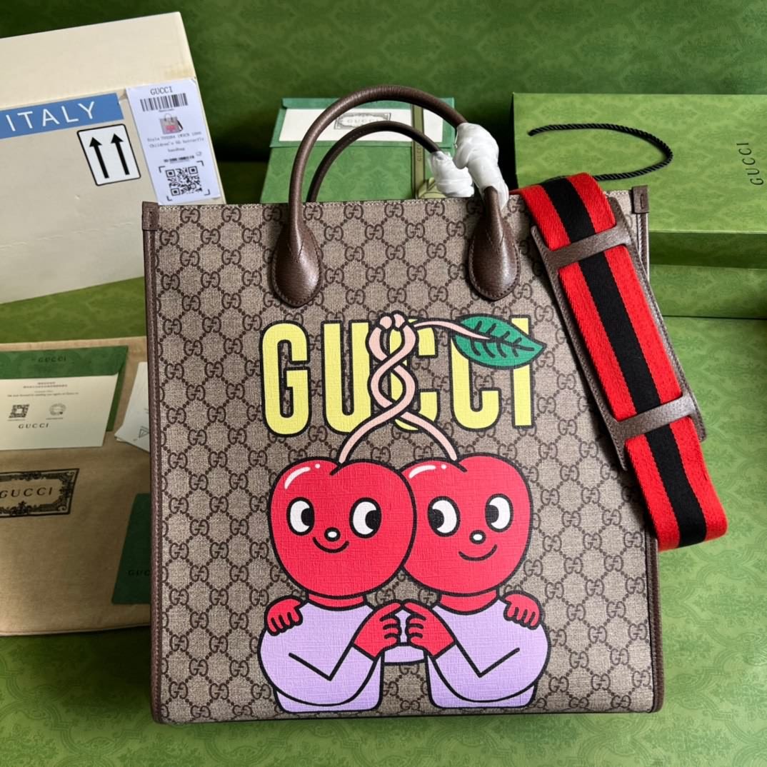 Gucci櫻桃印花購物袋