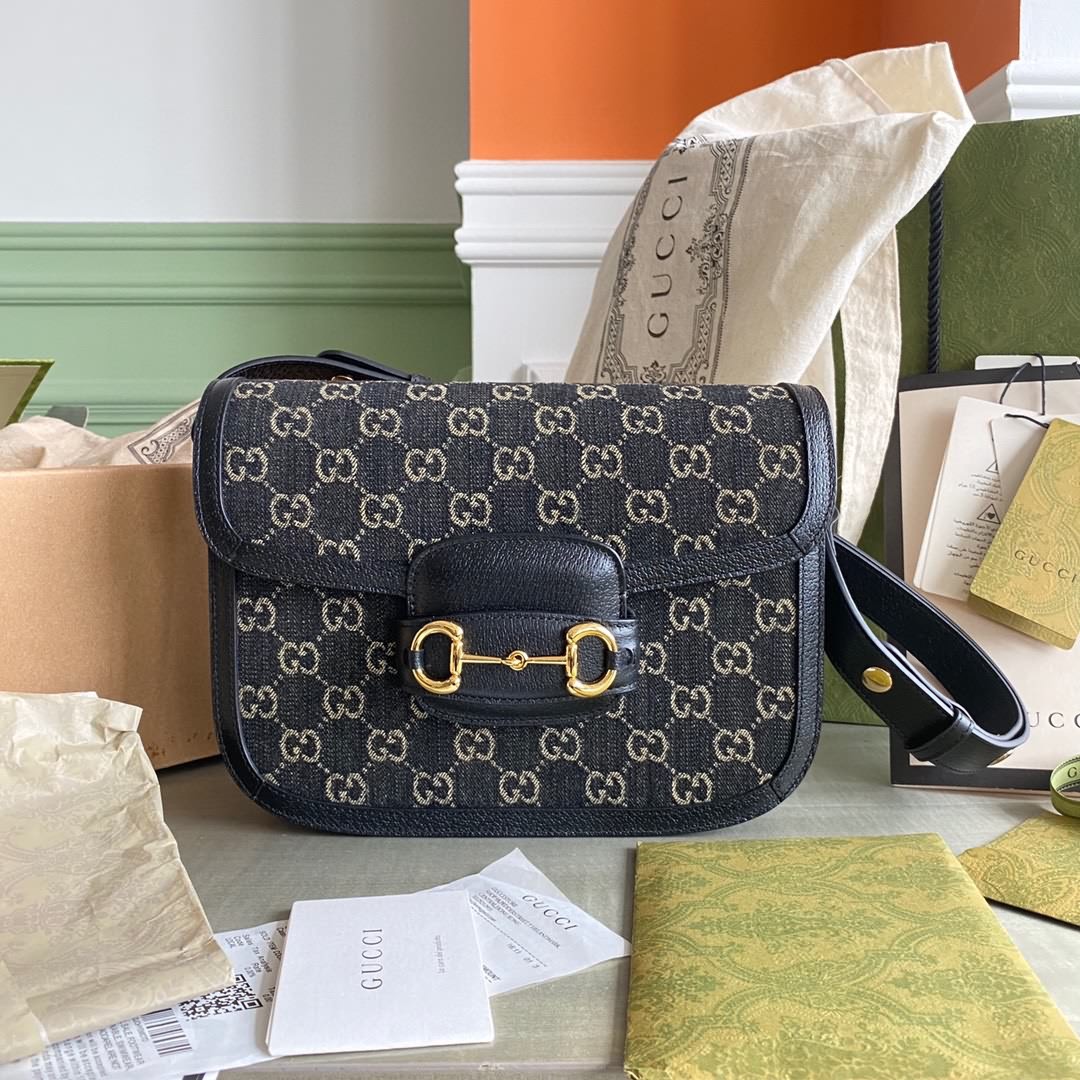 黑丹寧 G 1955 Horsebit Bag