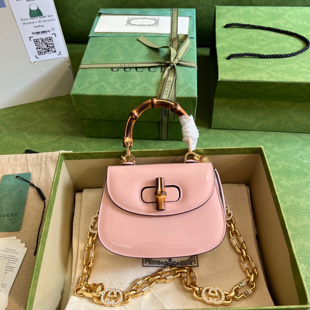 Gucci Bamboo 1947系列竹節漆皮迷你手袋
