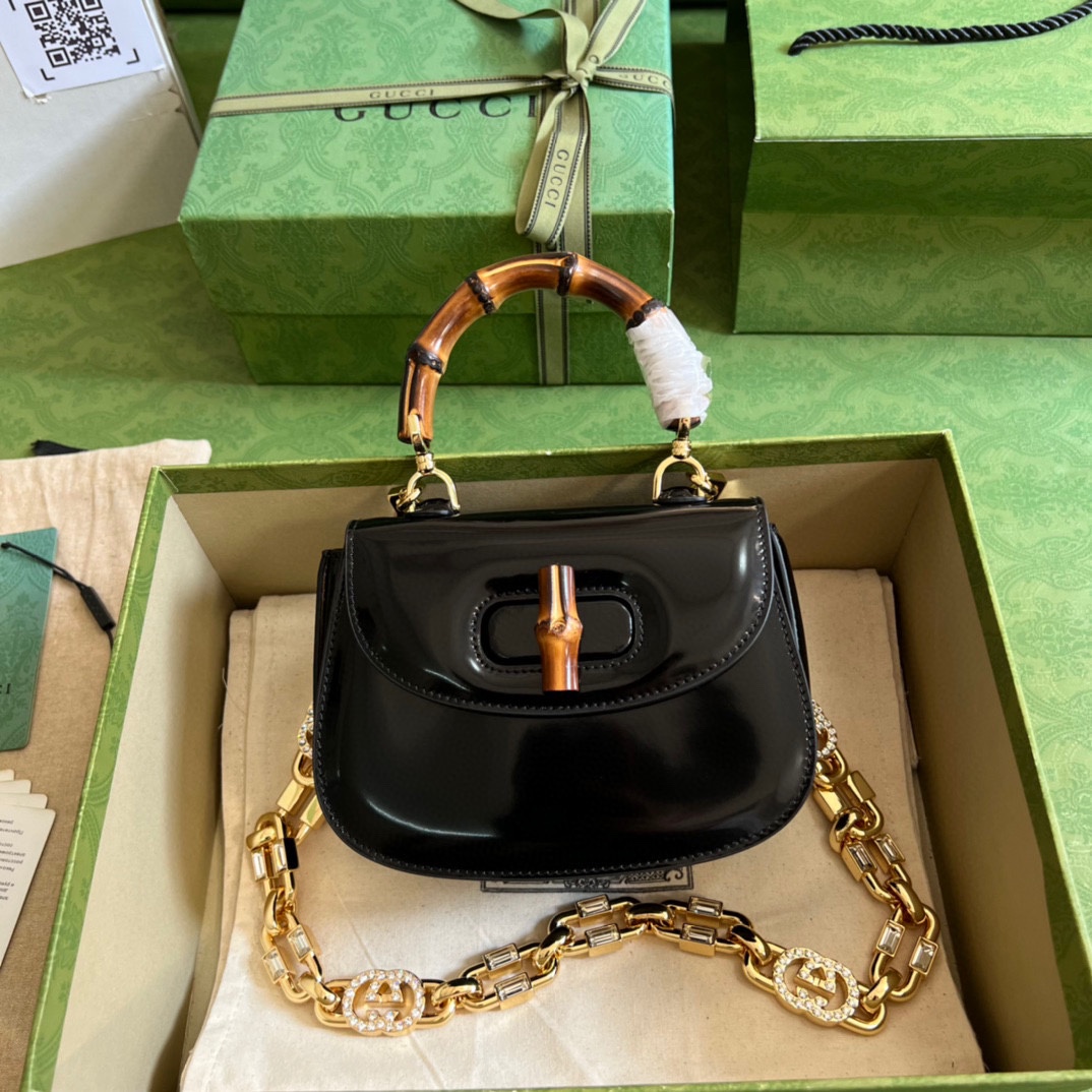 Gucci Bamboo 1948系列竹節漆皮迷你手袋