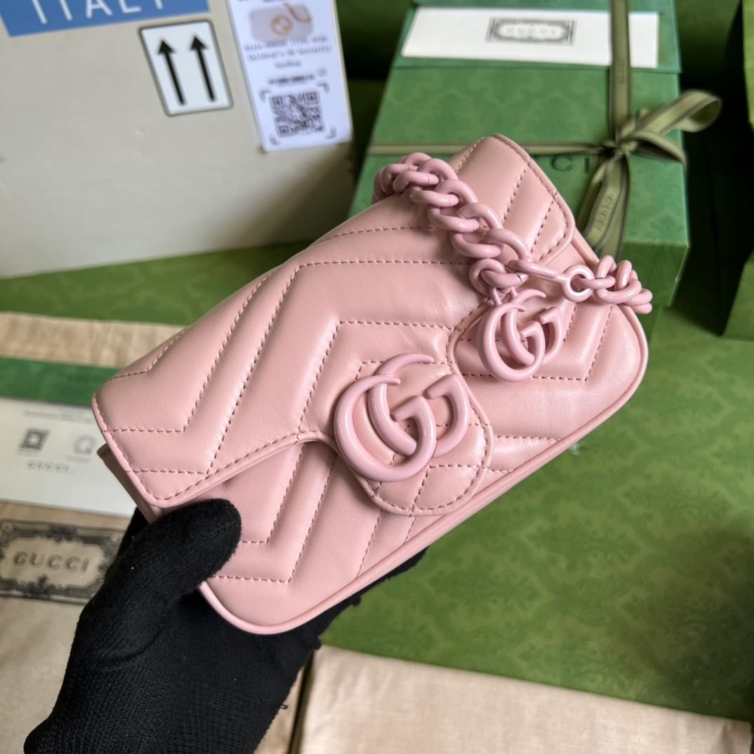 GG Marmont鏈條馬卡龍系列粉色迷你手袋