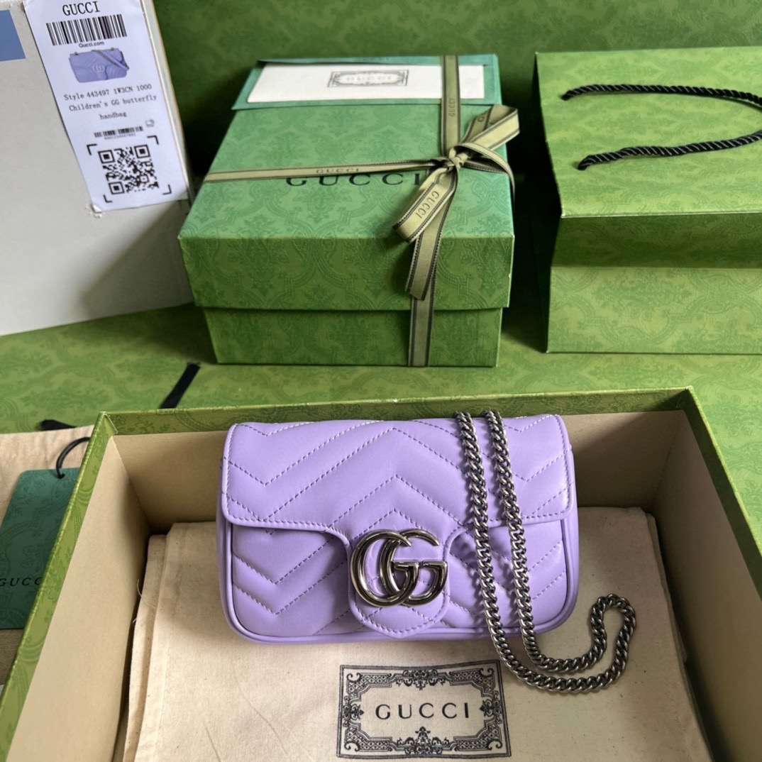 GG Marmont鏈條馬卡龍系列淺紫色迷你手袋