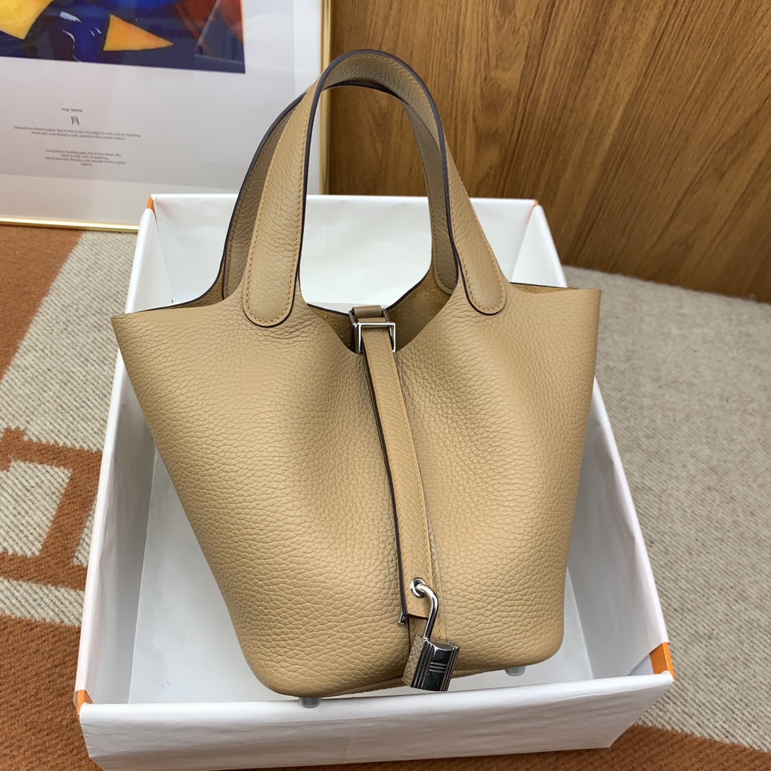 Picotin lock 18cm clemence Tc 4B餅乾色 蜜蠟線手縫