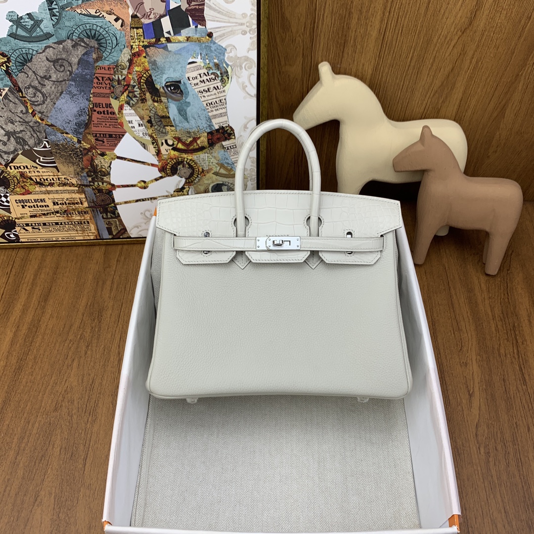 Birkin touch 25cm togo 8L冰川白拼鱷魚 銀扣