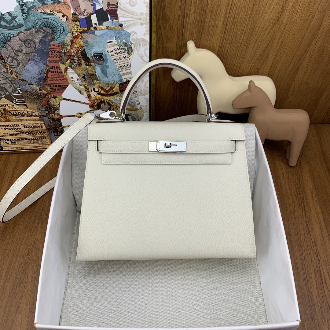 Kelly 28cm Epsom i2奶油白 銀扣