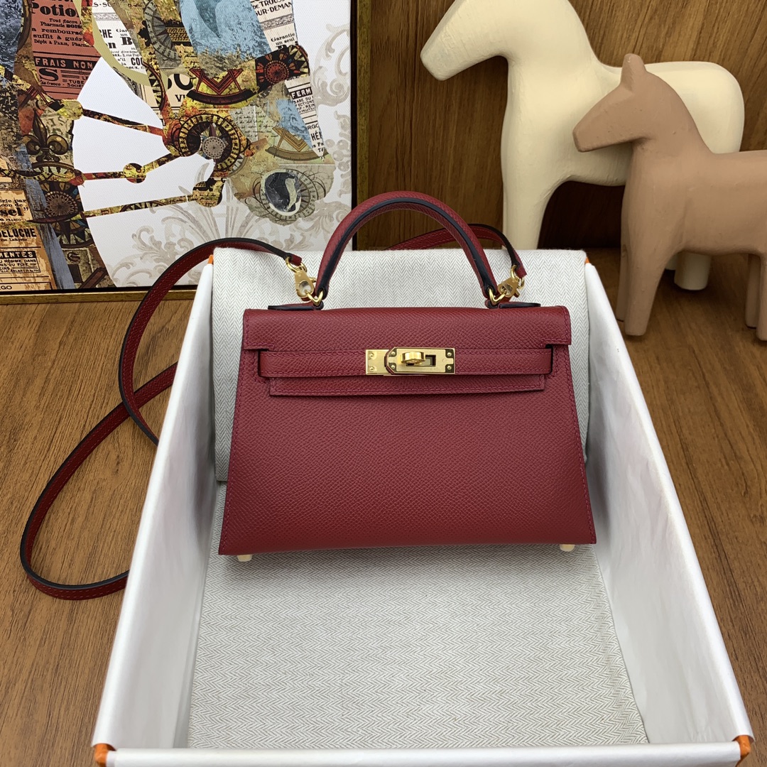 mini kelly 二代 Epsom 石榴紅 金扣