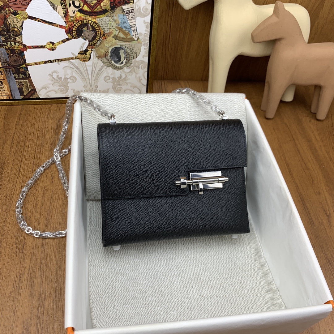 Verrou mini Epsom 89黑色 銀扣