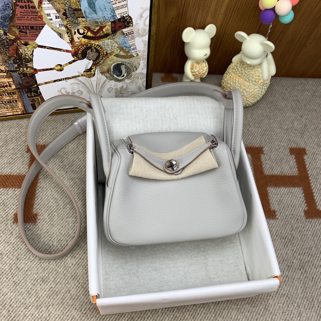 mini Lindy Clemence皮 Tc 80珍珠灰 銀扣
