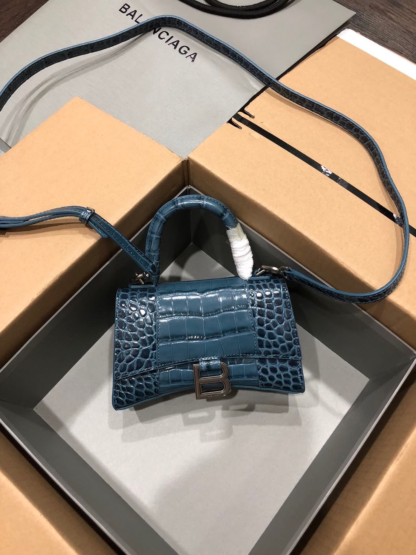 鱷魚紋牛仔藍/沙漏包