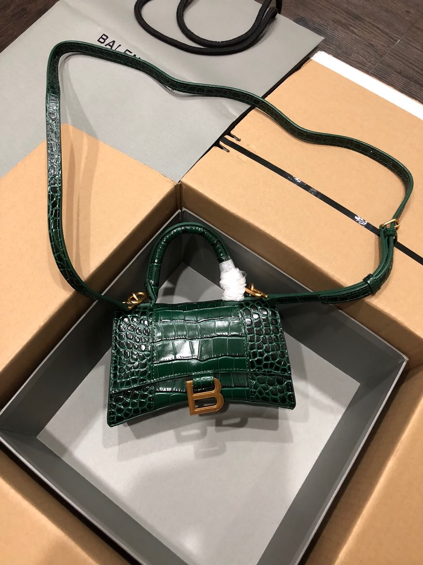 爆款/鱷魚紋綠色沙漏包