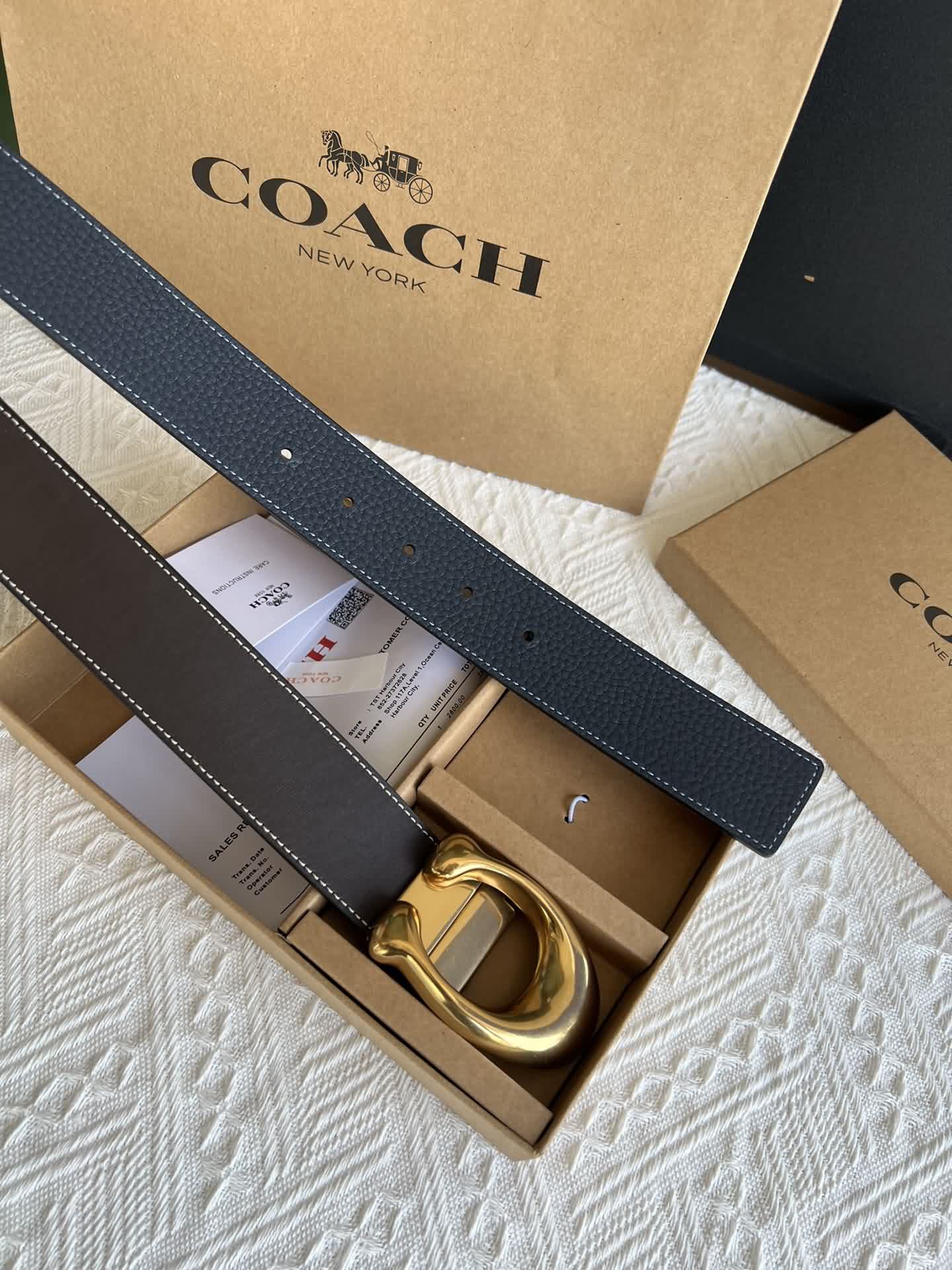 COACH 蔻馳男士38mm大C復古旋轉金屬扣全皮雙面外用腰帶