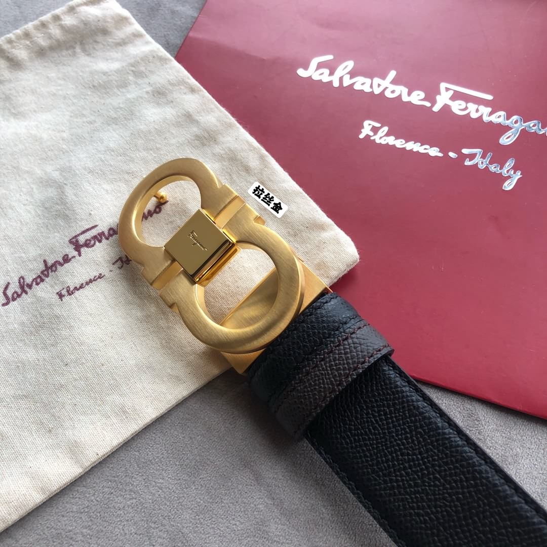 Salvatore  Ferragamo菲拉格慕男士3.5cm經典亮光雙圈夾扣