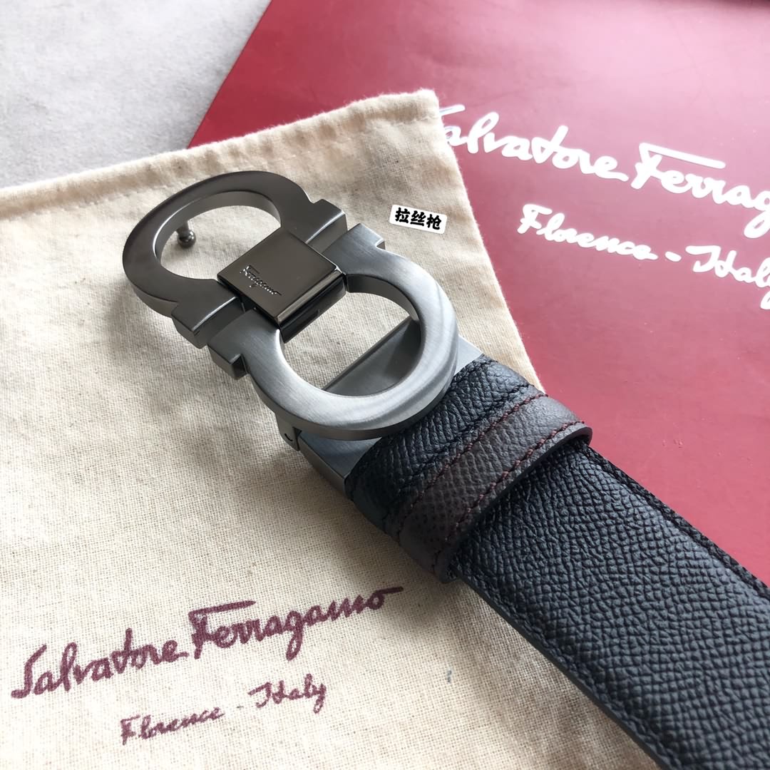 Salvatore  Ferragamo菲拉格慕男士3.5cm經典亮光雙圈夾扣