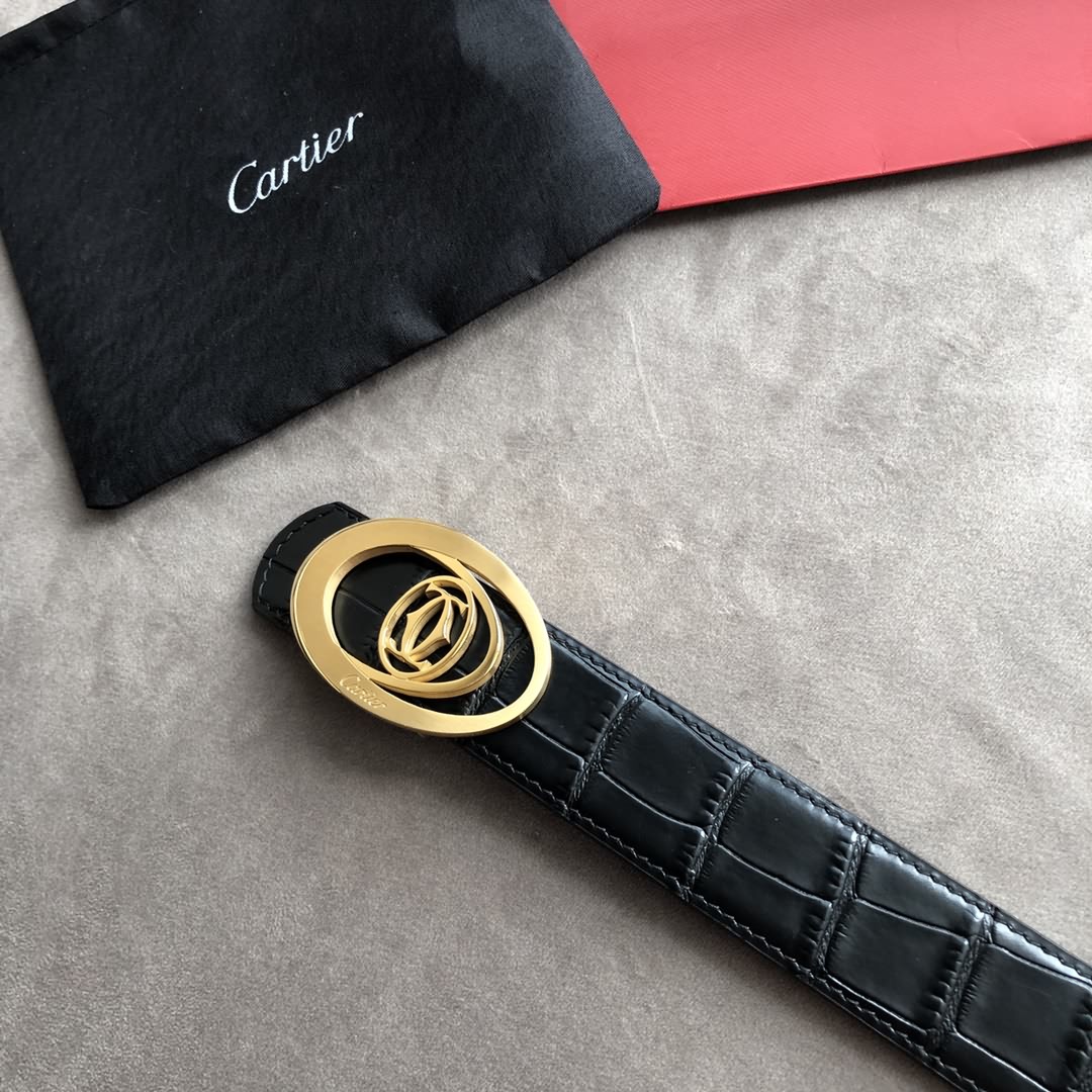 Cartier 精鋼鏤空金屬扣頭層牛皮精仿鱷魚皮