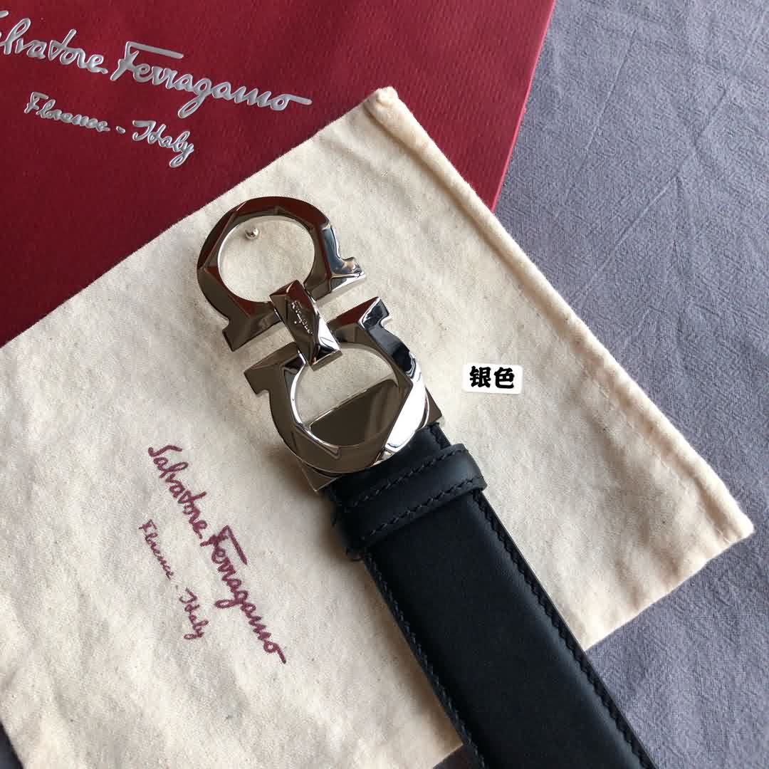Salvatore  Ferragamo菲拉格慕男士 頭層牛皮荔枝雙面外用腰帶