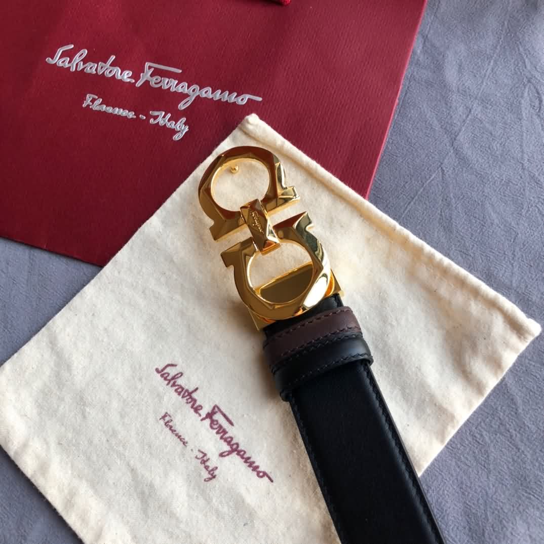 Salvatore  Ferragamo菲拉格慕男士 頭層牛皮荔枝雙面外用腰帶