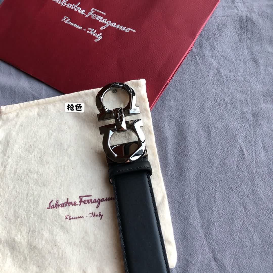 Salvatore  Ferragamo菲拉格慕男士 頭層牛皮荔枝雙面外用腰帶
