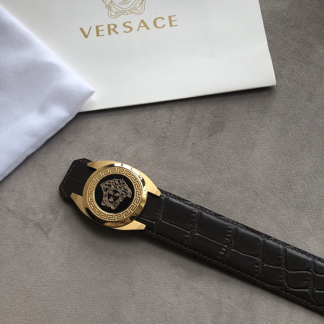 VERSACE範思哲男士進口頭層牛皮壓紋精仿鱷魚皮腰帶