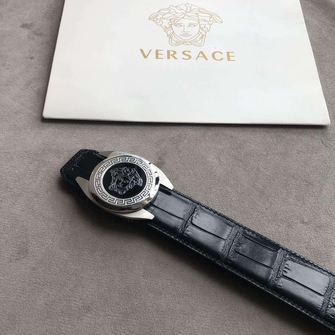 VERSACE範思哲男士進口頭層牛皮壓紋精仿鱷魚皮腰帶