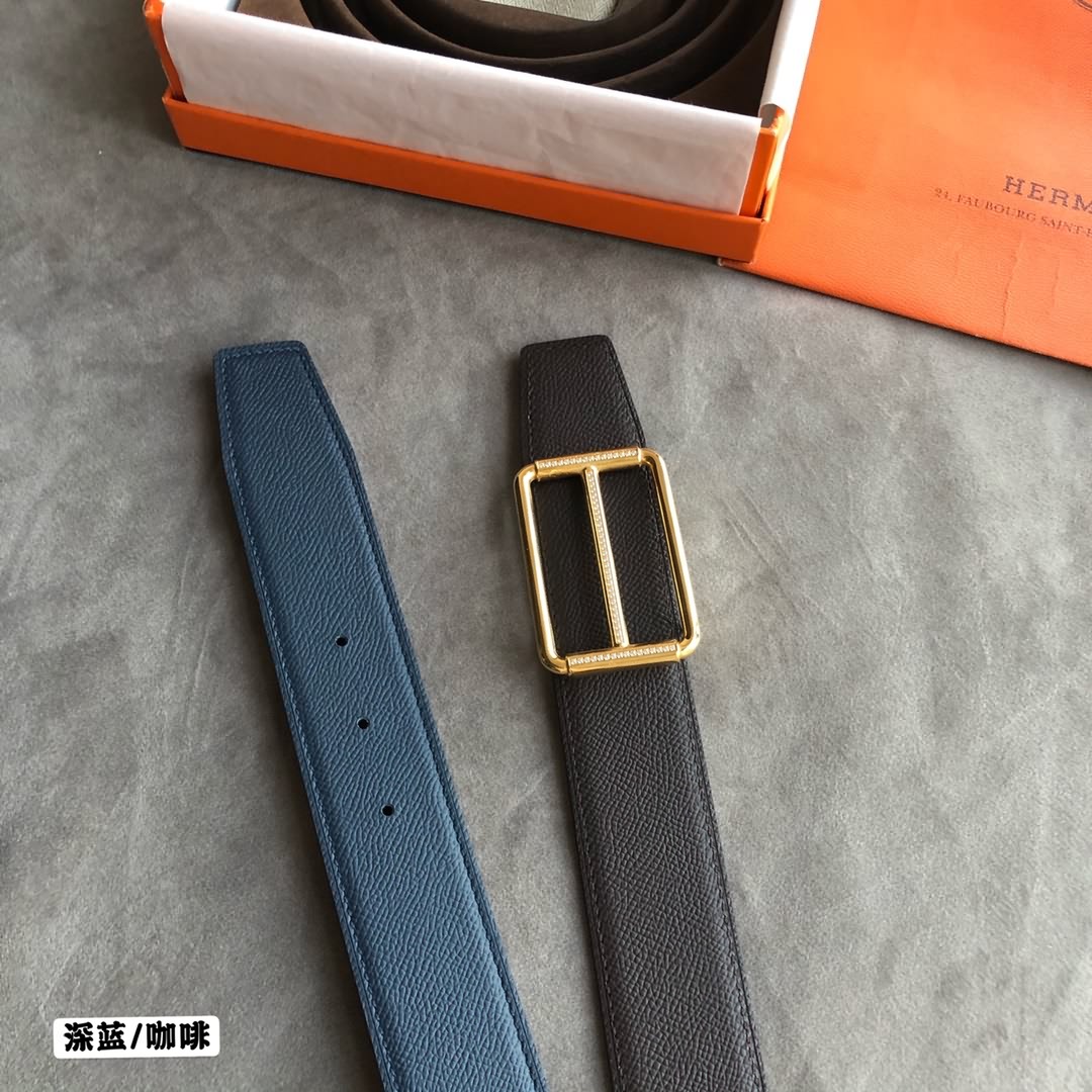 Hermes38毫米雙面皮腰帶搭配精鋼鑲嵌鑽金屬掛扣