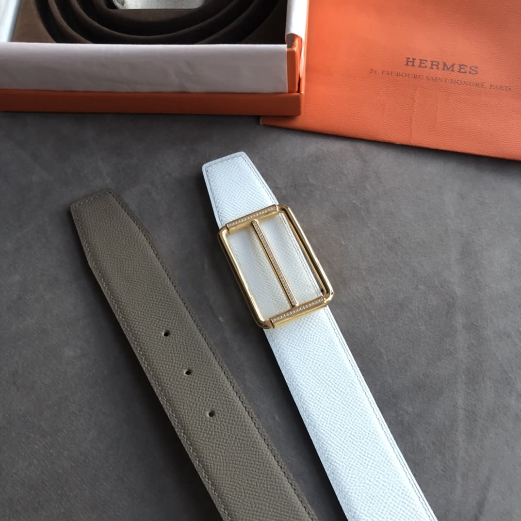 Hermes38毫米雙面皮腰帶搭配精鋼鑲嵌鑽金屬掛扣