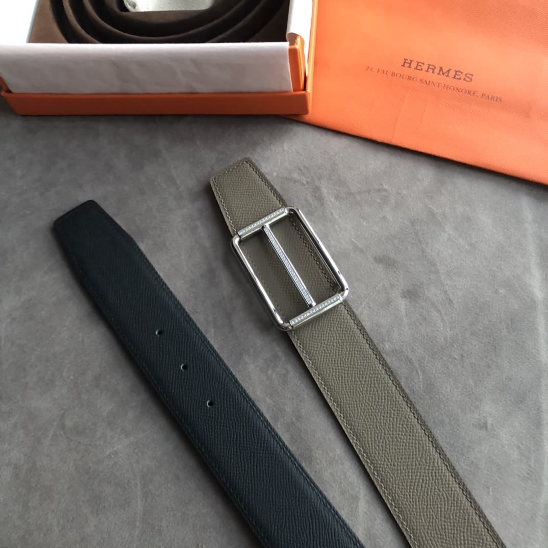 Hermes38毫米雙面皮腰帶搭配精鋼鑲嵌鑽金屬掛扣