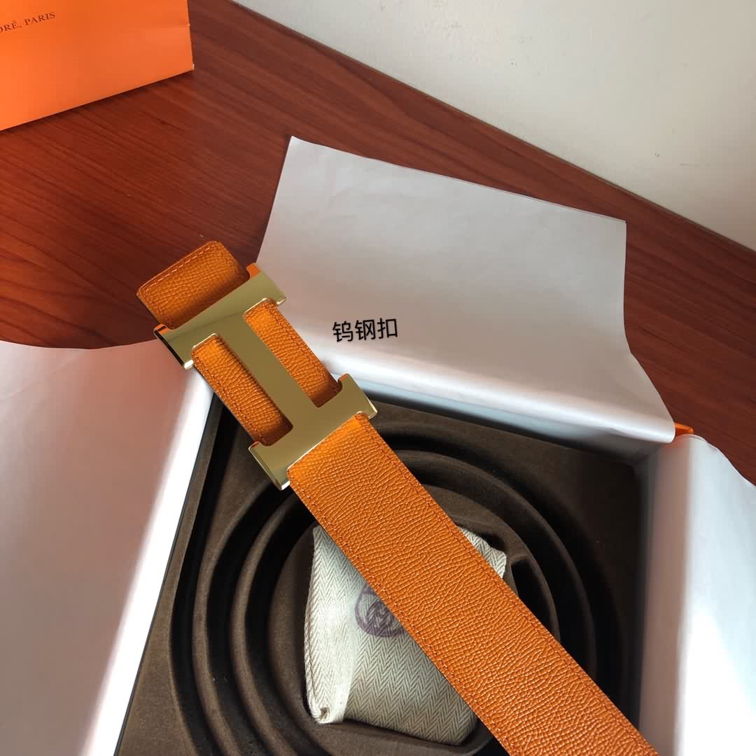 Hermes男款3.8cm精鋼H鑲嵌鑽扣