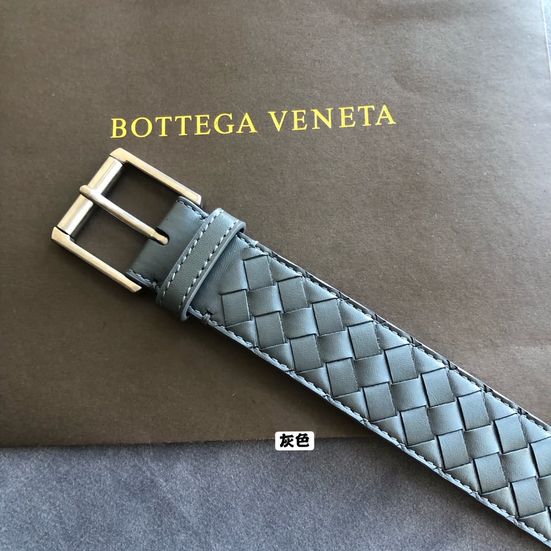 BOTTEGA  VENETA葆碟家男士手工編織頭層牛皮針扣腰帶