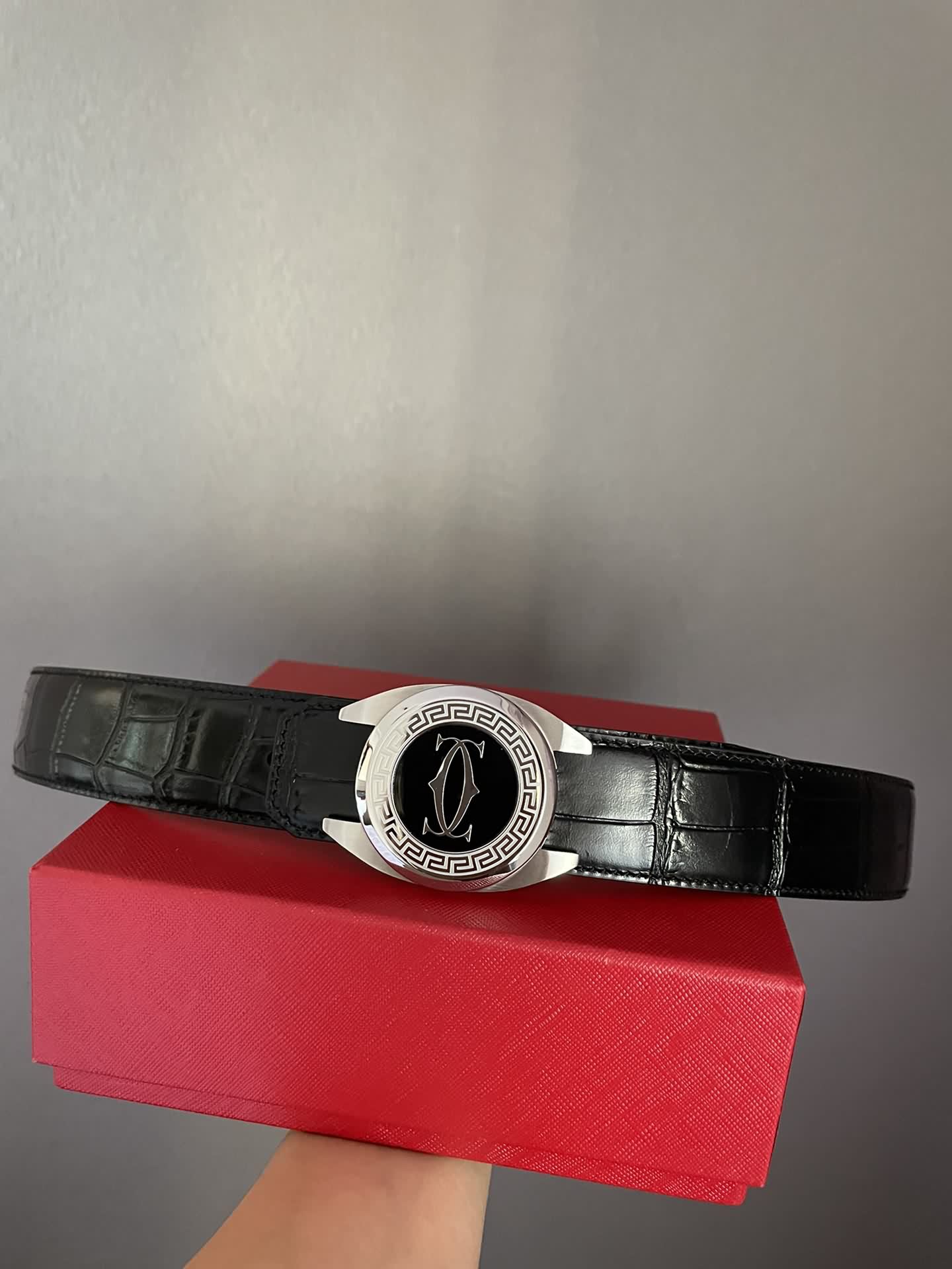 Cartier 3.5cm精鋼金屬掛扣進口牛皮精仿鱷魚皮