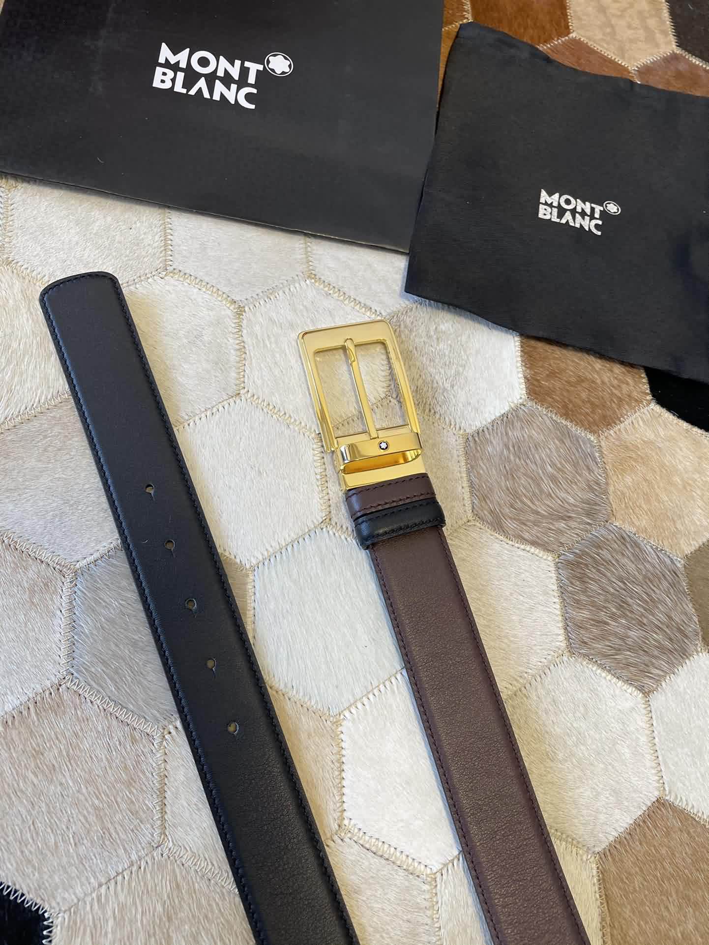 MONTBLANC 萬寶龍 進口雙面頭層牛皮腰帶