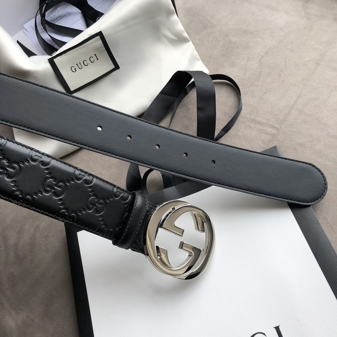 Gucci/古馳男款互扣式雙G金屬扣腰帶