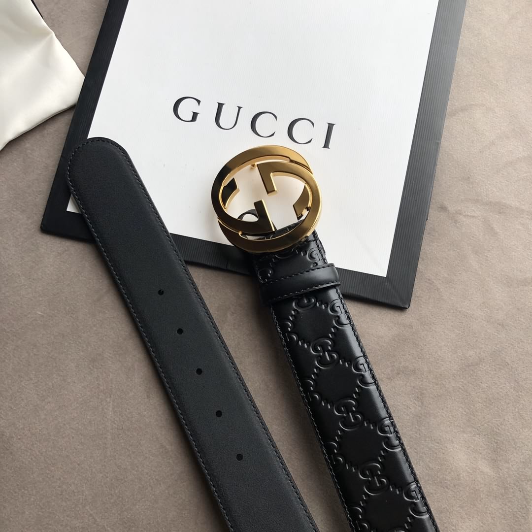 Gucci/古馳男款互扣式雙G金屬扣腰帶