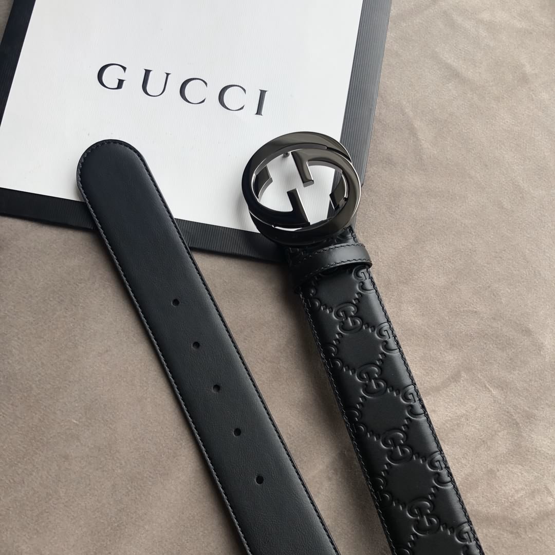 Gucci/古馳男款互扣式雙G金屬扣腰帶