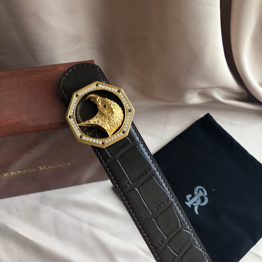 STEFANO RICCI史蒂芬.勞尼治 精鋼鷹頭鑲嵌鑽扣 腰帶