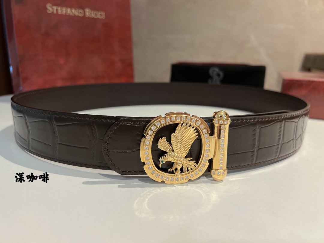STEFANO  RICCI史蒂芬勞.尼治經典新款精鋼鷹頭鑲嵌鑽扣 腰帶