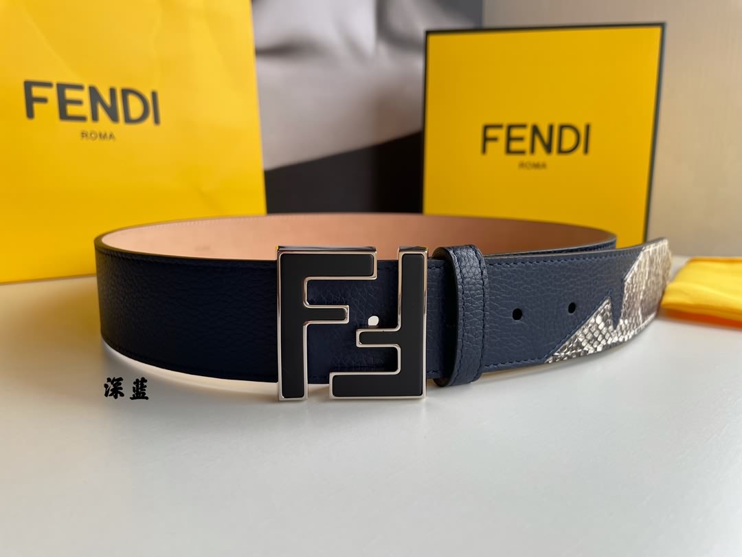 FENDI芬迪 頭層牛皮拼接鱷魚皮腰帶
