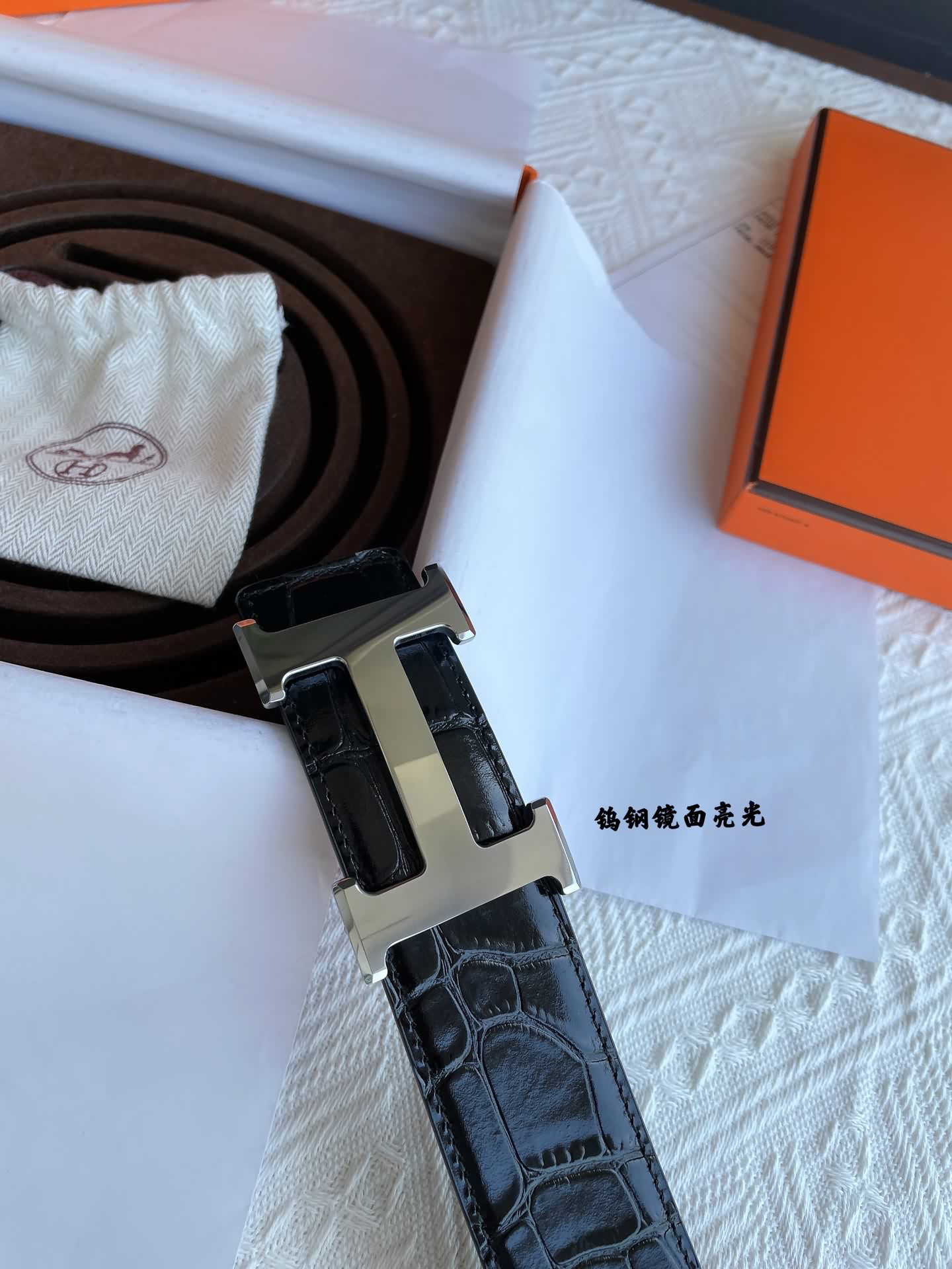 Herm&egrave;s 愛馬仕 進口牛皮壓制鱷魚紋牛皮腰帶