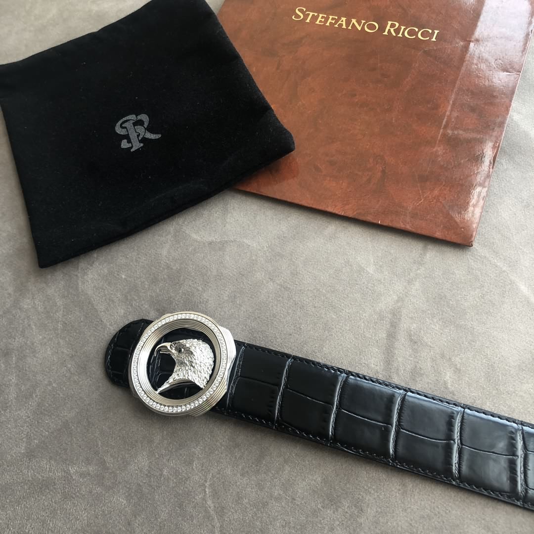 STEFANO RICCI史蒂芬.勞尼治專櫃款精鋼鷹頭鑲嵌鑽扣腰帶