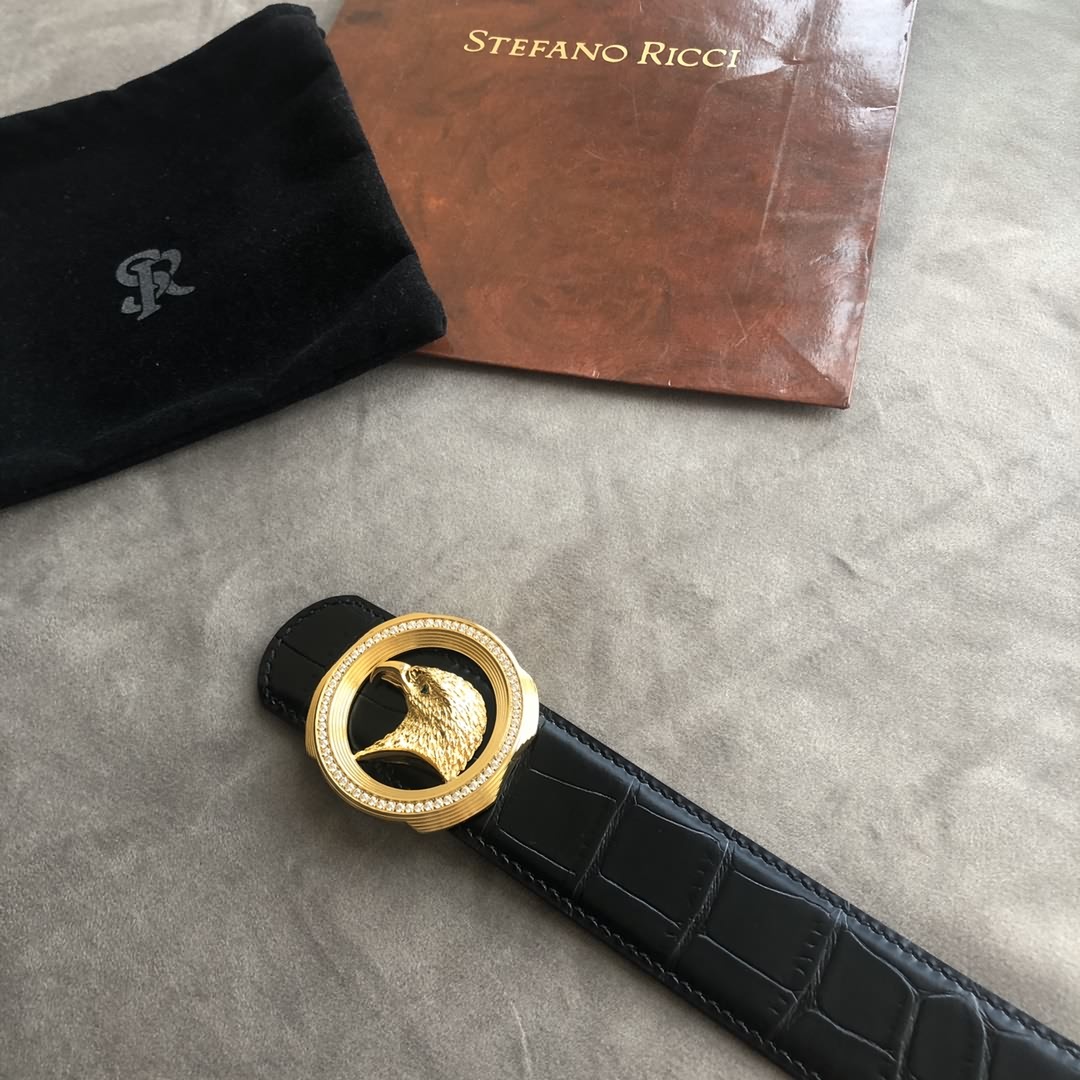 STEFANO RICCI史蒂芬.勞尼治專櫃款精鋼鷹頭鑲嵌鑽扣腰帶