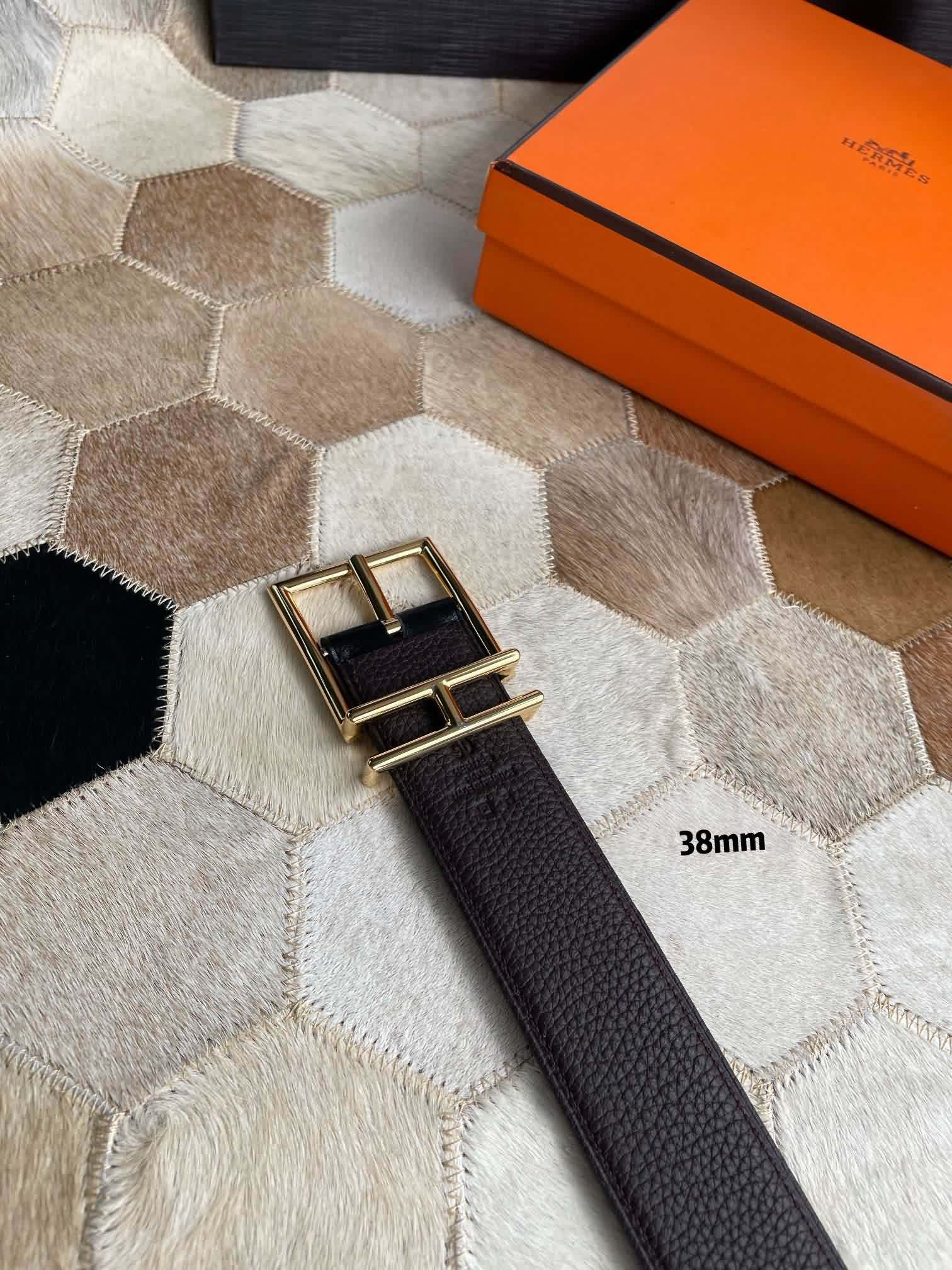 Herm&egrave;s   Hathan 鍍鈀/鍍金帶扣雙面腰帶