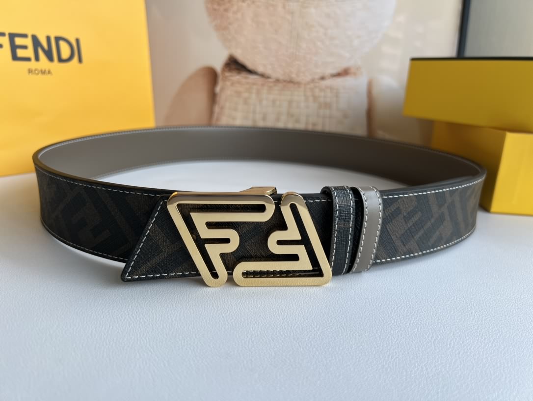 FENDI 芬迪最新非凡創意漸變印花深藍色雙FF牛皮腰帶