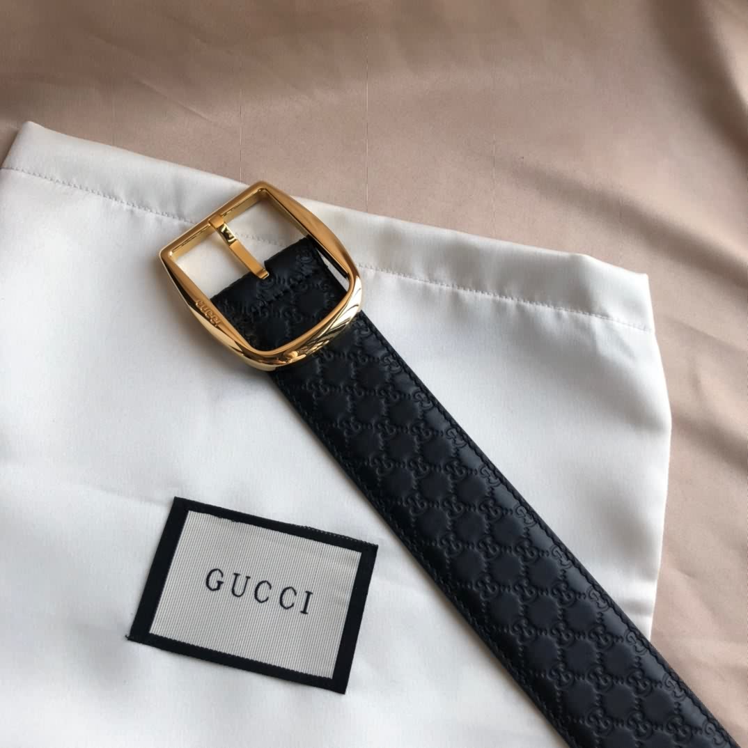 Gucci古馳GG牛皮印花/荔枝針扣腰帶